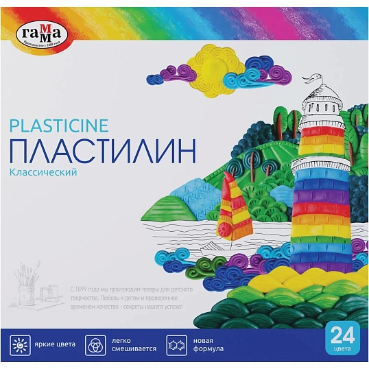 Пластилин Гамма Классический,24 цвета,480г,со стеком,картон.упак,281036