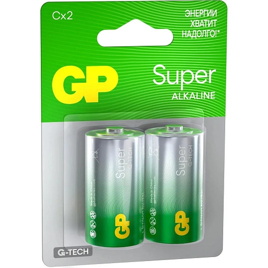 Батарейка GP Super C/LR14/14A алкалин.(14A-2CR2/24AA21-2CRSBC2) бл/2шт