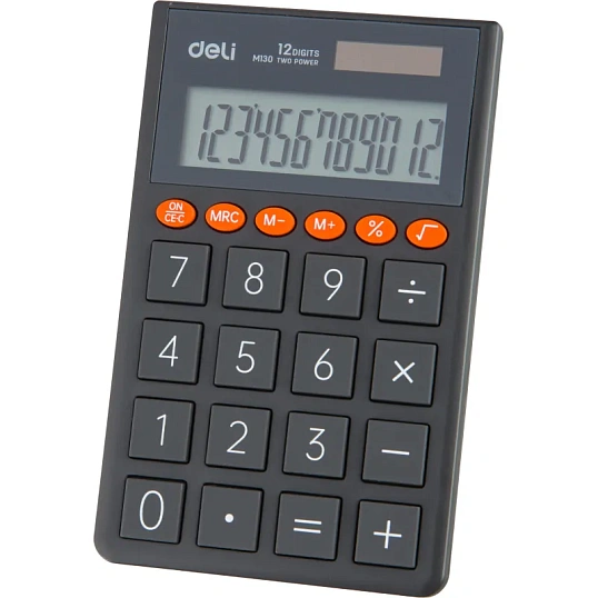 Калькулятор карманный Deli EM130, 12-р,дв.пит.,70.2x8.5x112.2 мм,темн-сер