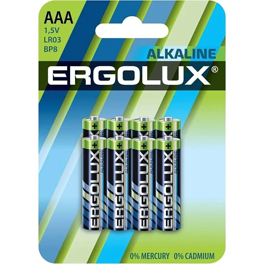Батарейка Ergolux Alkaline 8шт/бл (LR03 BP8, 1.5В) (14814)