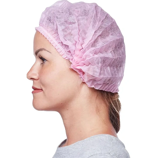 Шапочка Берет (модель Плиссе) розовая пл.18 25шт/уп  Гекса