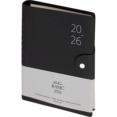 Ежедневник датированный 2026 IF 14х20см 160л, на спир, Basic I1751emb/black