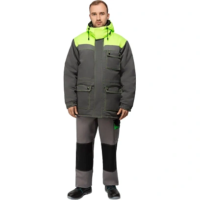 Куртка зимняя мужская з08-КУ, цв. сер/лайм с СОП (р.60-62) 182-188