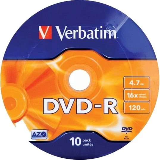 Носители информации DVD-R Verbatim 4.7Gb 16x bulk 10шт/уп (43729)