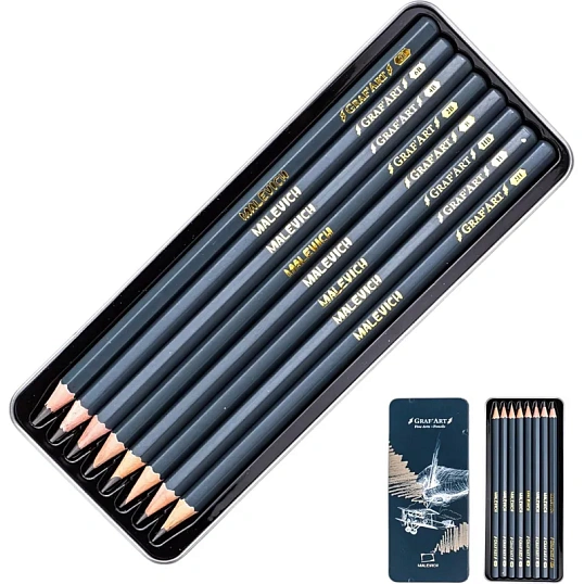 Набор чернографитных карандашей Малевичъ Graf'Art,метал.кор,(8шт/уп),197900