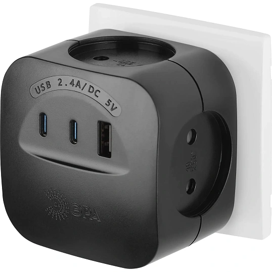 Разветвитель ЭРА SP-4-3USBAC-B 10А черный (Б0069084)