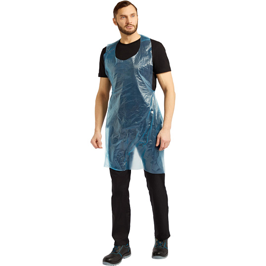 Фартук одноразовый ПНД 68x110см голубой 6мкр 100шт/уп