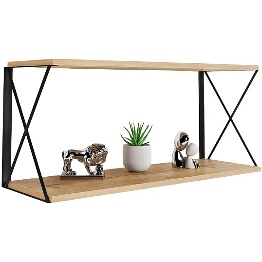 Полка KD настенная Калипсо-3, 2 ярус. каркас черный/ЛДСП дуб буратти