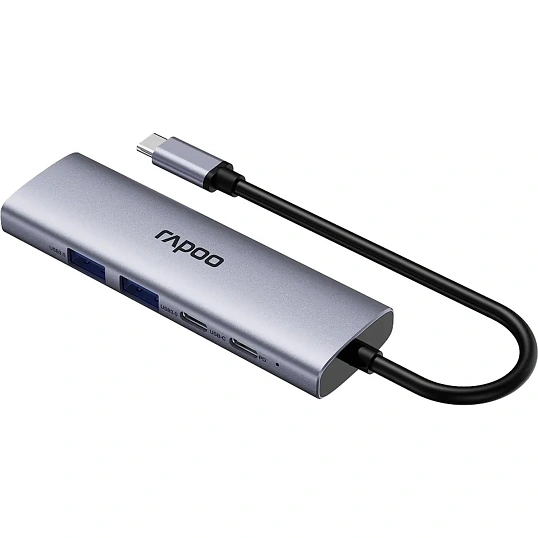 Разветвитель USB RAPOO 5в1 USB-C toPD+HDMI+2xUSB3.0,C сереб(13240)XD51-SGRY
