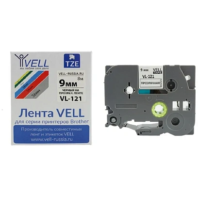 Картридж Vell VL-121 (Brother TZE-121, 9 мм, чер/проз) для PT {Vell121