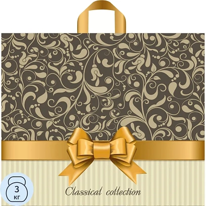 Пакет подарочный пластиковый Бежевый узор-пакет петлевой 34x40см арт.