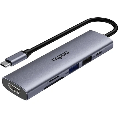 Разветвитель USB RAPOO USB-C to PD+HDMI+2xUSB3.0+SD,TF deck сереб.XD61-SGRY