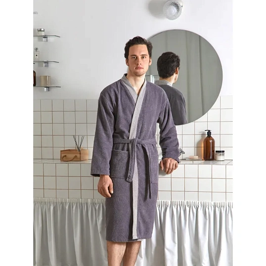 Халат Махровый Мужской  DELRAY Кимоно антрацит, L-XL, 300 гр/м2