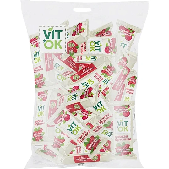 Пастила фруктовая неглазированная конфета VITok, Клюква-брусника, 500г