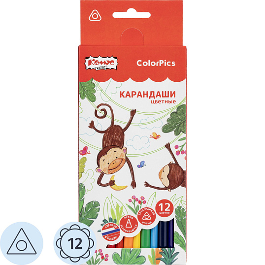Карандаши цветные 12 цветов Комус Класс ColorPics, трехгранные