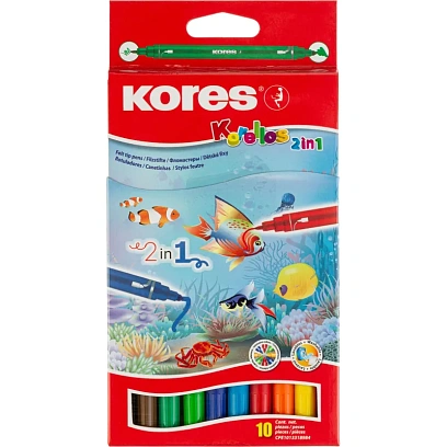 Фломастеры Kores 10цв,двусторон,вент.колп, 29021