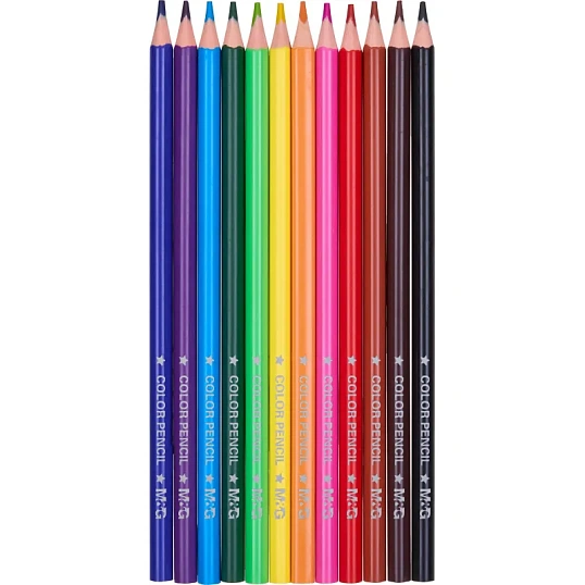 Карандаши цветные M&G  пластиковые шестигранные, 12 цв в наборе