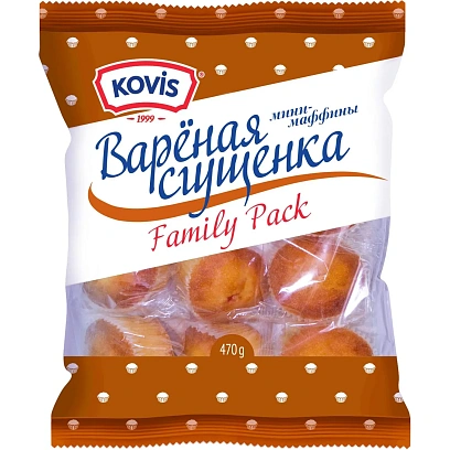 Кекс Мини-маффины Kovis с кремом вареная сгущенка, 470гx6шт/уп