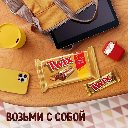 Шоколадный батончик Twix с карамелью и печеньем, 55гх3шт/уп