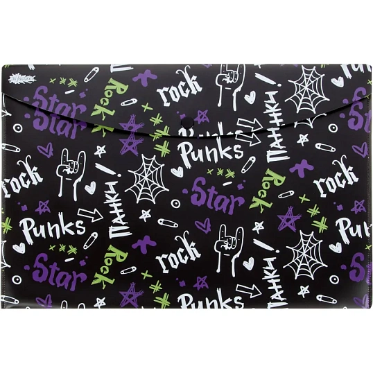 Папка-конверт на кнопке А4 №1 School Аниме Панк, 180 мкм, 3шт/уп