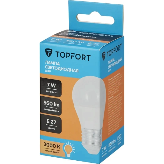 Лампа светодиодная Topfort E27 7W 3000K шар