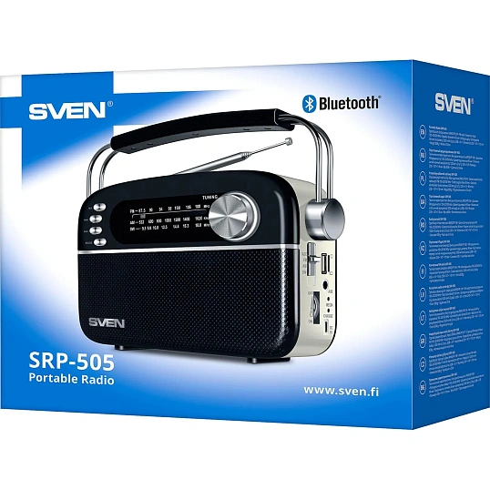 Радиоприемник Sven SRP-505, 3Вт, Bluetooth, FM/AM/SW/USB/microSD/AUX, аккум