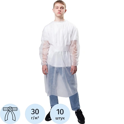Халат -кимоно спанбонд, белый, 30гр, 10 шт/уп