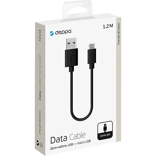 Кабель Deppa USB-microUSB, 1.2м, черный