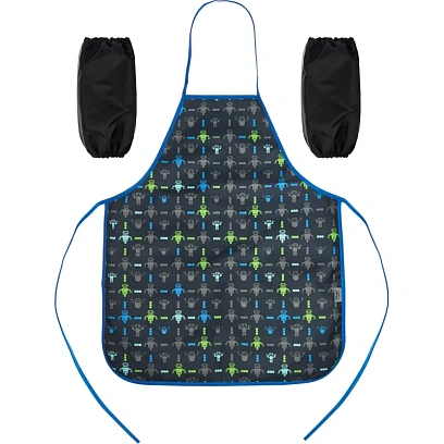 Фартук для труда Комус Класс Robot черный паттерн,нарукавн,535x445,ФН 41-20