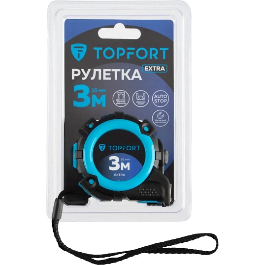 Рулетка 3мх16 мм с автостопом  TOPFORT Extra