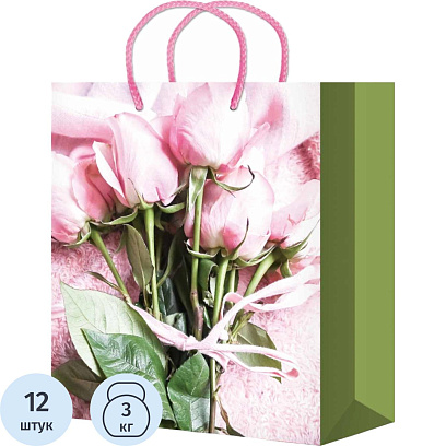 Пакет подарочн. с глянц.ламинацией 22x31x10см Розовые розы,157г ППК-4443