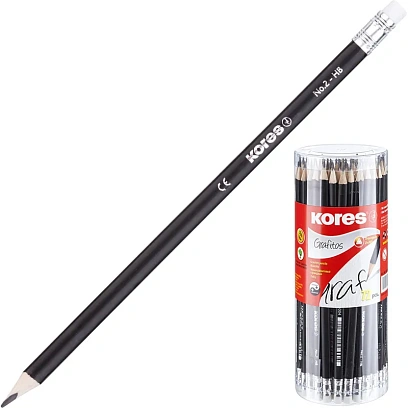 Карандаш чернографитный KORES трехгран. HB с ластиком 72шт/т
