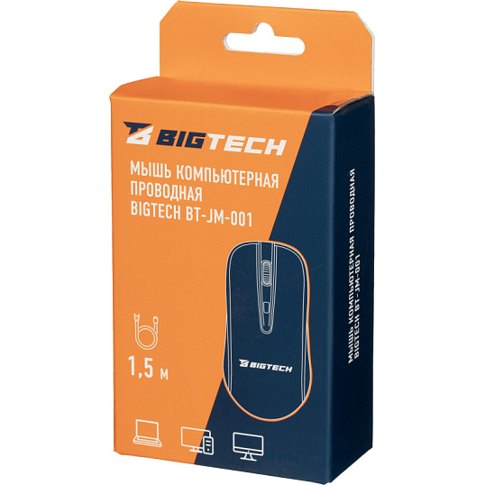 Мышь компьютерная черная, USB 800-2400DPi, 121,5x64x39мм BT-JM-001/E-M002A