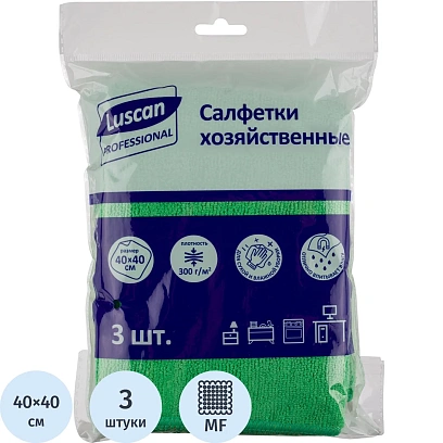 Салфетки хозяйственные Luscan Professional 300г/м2 40х40см 3шт/уп зеленые