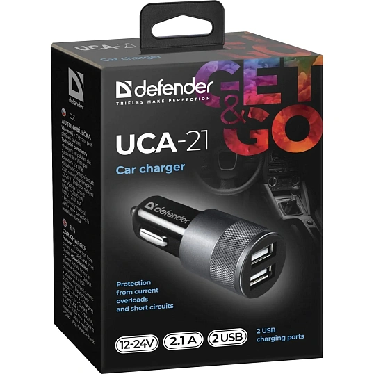 Зарядное устройство автомобильное Defender UCA-21 2USB, 5V/2.1A (83821)