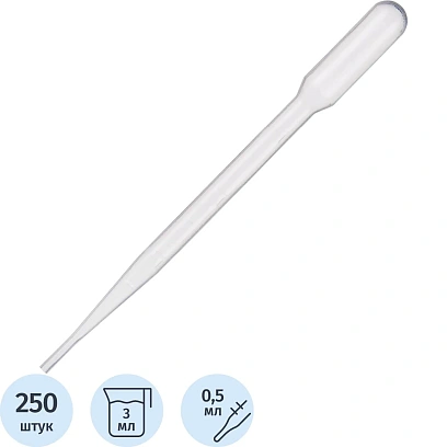Пипетка Пастера 3мл, 160 мм, стер, град, 250шт/уп