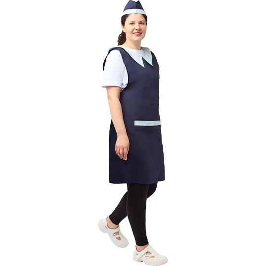 Фартук сарафан Маркет Профи с пилоткой всеразмерный цв. т.син/глб