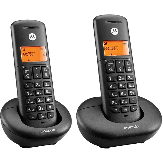 Радиотелефон Motorola DECT E202,цвет Черный), комплект из 2 трубок