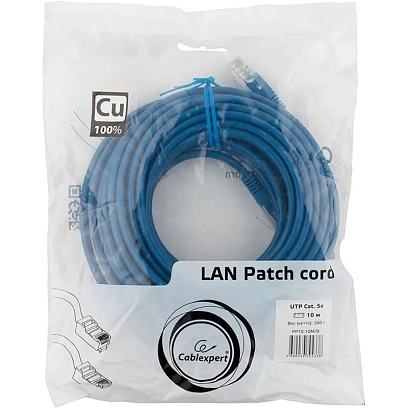 Патч-корд UTP Cablexpert PP10-10M/B кат.5e, 10м, литой, (синий)