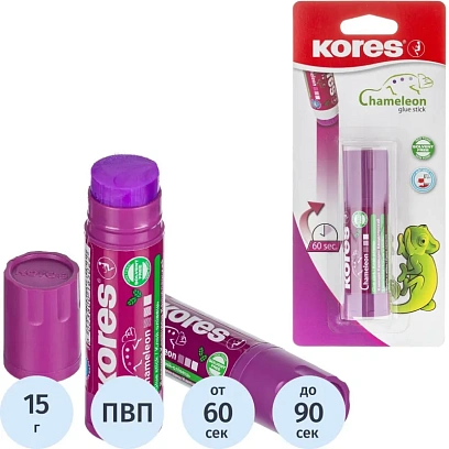 Клей-карандаш 15г KORES Chameleon (исчезающий цвет) 16511