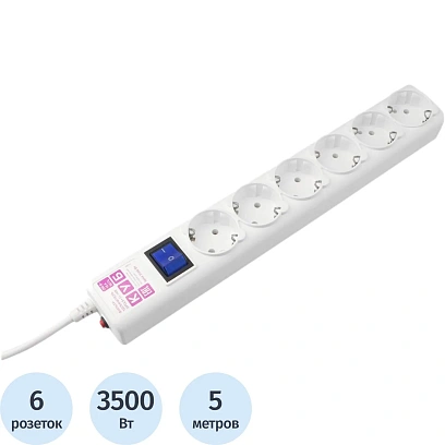 Сетевой фильтр Power Cube бел. 5 м 6 р 16А SPG6-16-5M