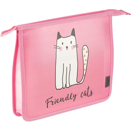 Папка для тетрадей  Friendly cats,А5,на молн., пластик, ПТ-713