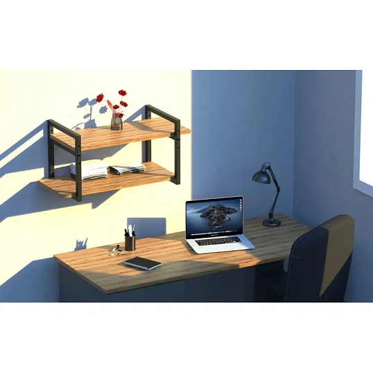 Полка TI_настен/настоль Комус Онега-7 290х580 мет чер/ЛДСП дуб вотан