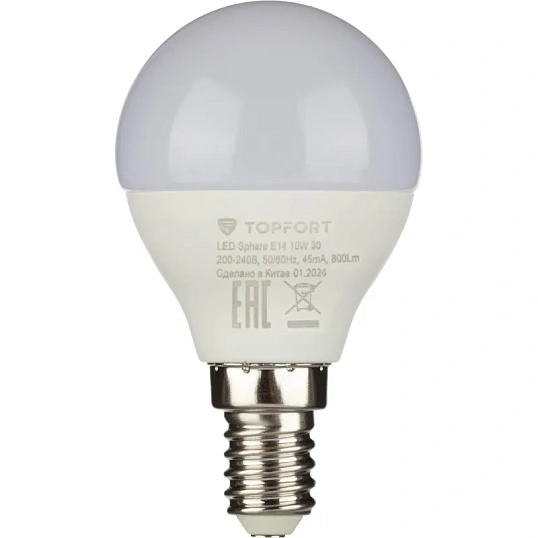 Лампа светодиодная Topfort E14 10W 3000K шар