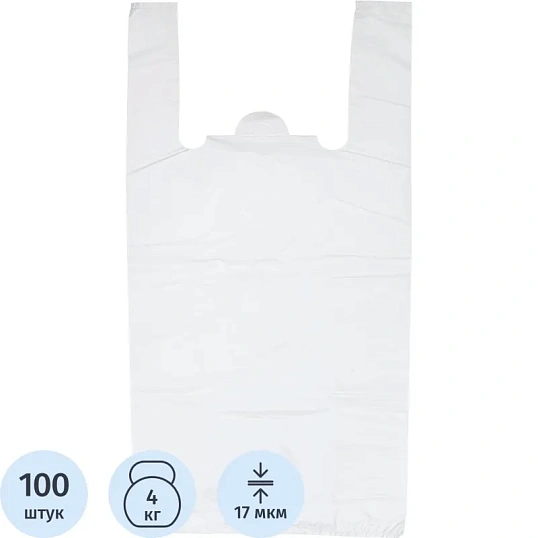 Пакет-майка ПНД 30+16x60 см 17 мкм Артпласт белая 100 шт/уп