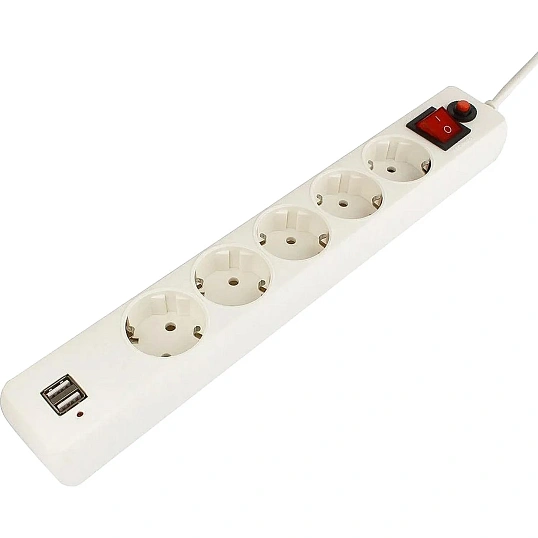 Сетевой фильтр Гарнизон ECL-5-U2-W-1.8 5р/1,8м, 10А, 2xUSB, белый