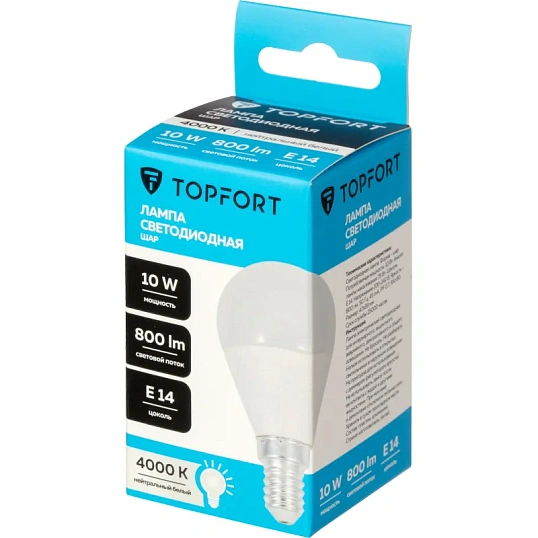 Лампа светодиодная Topfort E14 10W 4000K шар