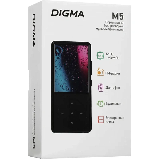 Плеер MP3 Hi-Fi Flash Digma M5 BT 32Gb черный/2.4/FM/microSD/microSDHC