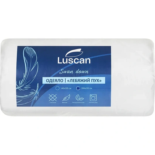 Одеяло Luscan 220х200 см стеганное микрофибра/лебяжий пух 300 г/м2