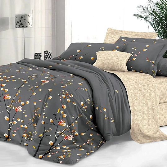 Постельное белье 1,5сп Сатин наб.(нав.70х70-2шт) 141 Ханами